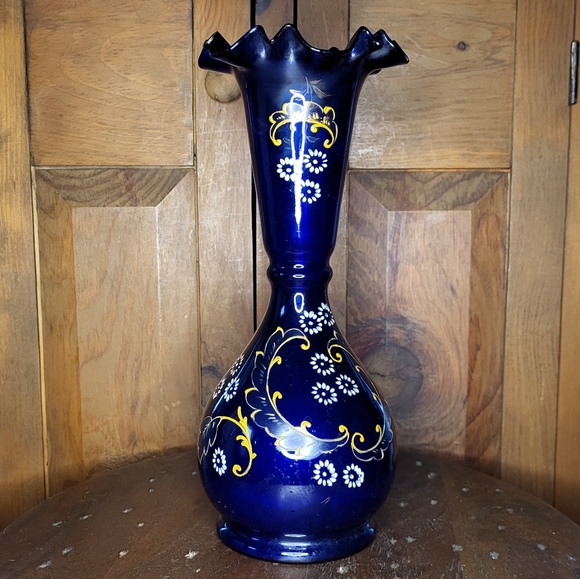 Painted Blue Floral Vase